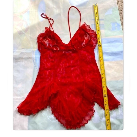 Cinema Etoile Seductive Wear Baby Doll Sheer Sexy Red Nylon Nightgown Sz M - Picture 3 of 12